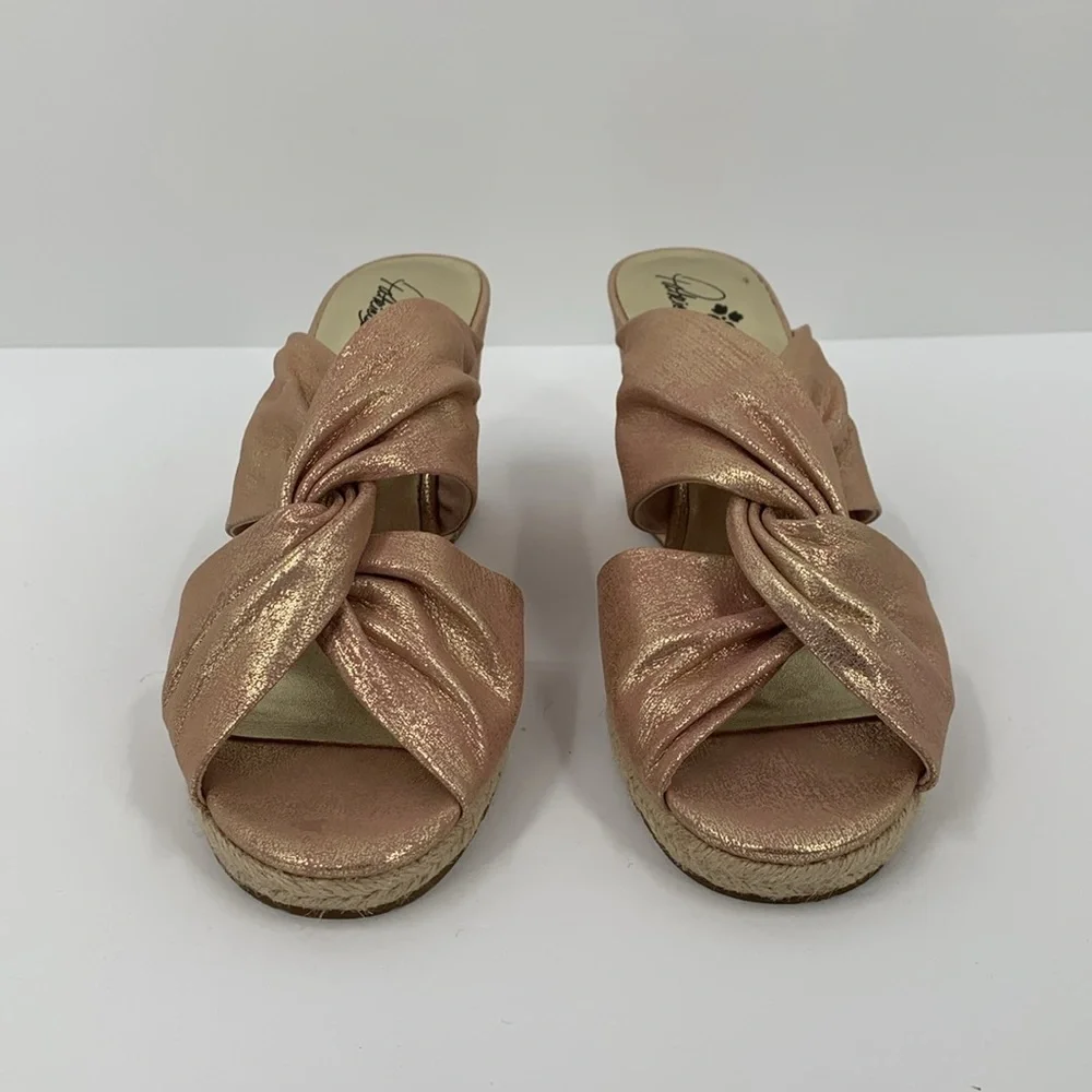 Patricia Nash Ricarda metallic leather slide espadrille sandal shoe rose gold 9